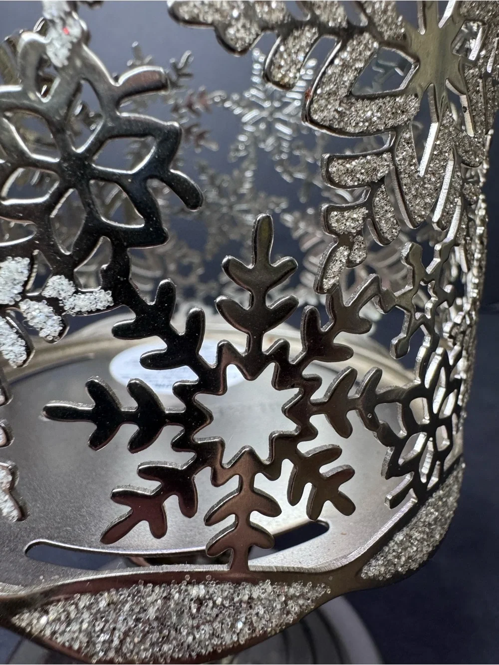 Bath & Body Works 3-Wick Candle Holders Set of 2 Silver Snowflake Bronze Leaf